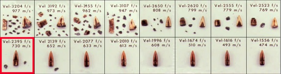5.56 Fackler Bullet Fragmentation vs Velocity